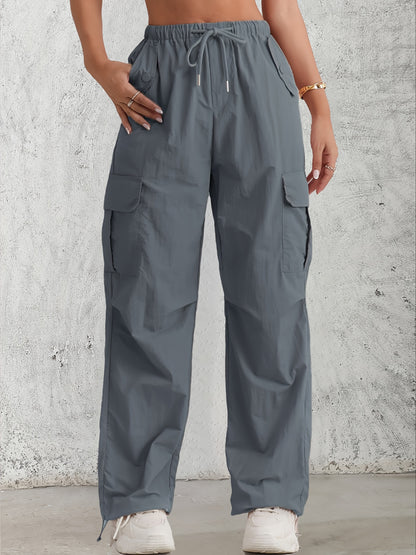 Flap Pockets Straight Leg Cargo Pants