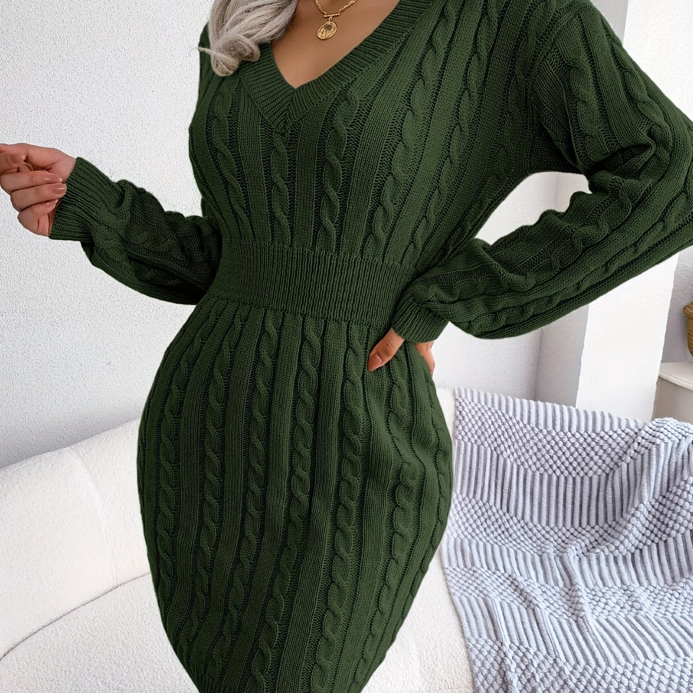 Solid Color Waist Twist Sweater Dress