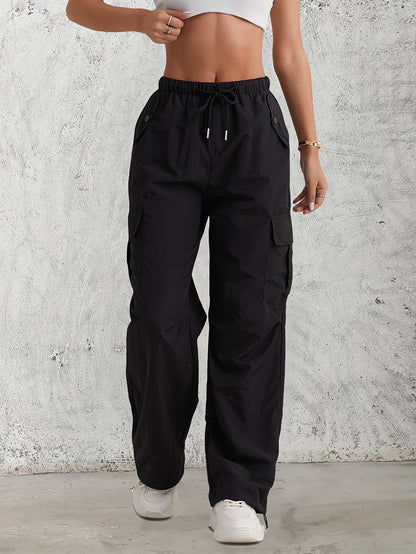 Flap Pockets Straight Leg Cargo Pants