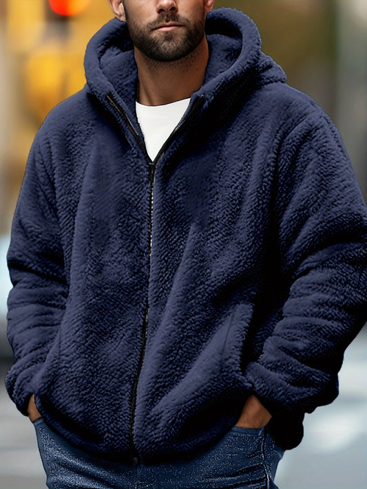 Solid Color Fleece Lining Hooded Jacket