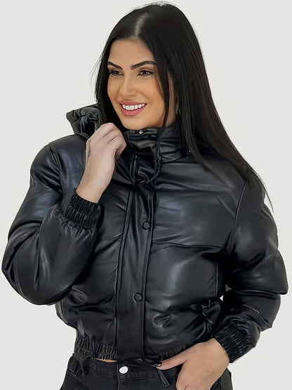 Elegant Faux Leather Hooded Jacket