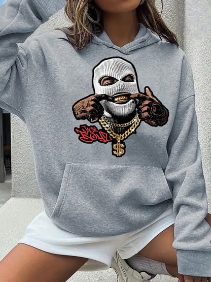 Trendy Hoodie with Unique Smiling Bandit Print