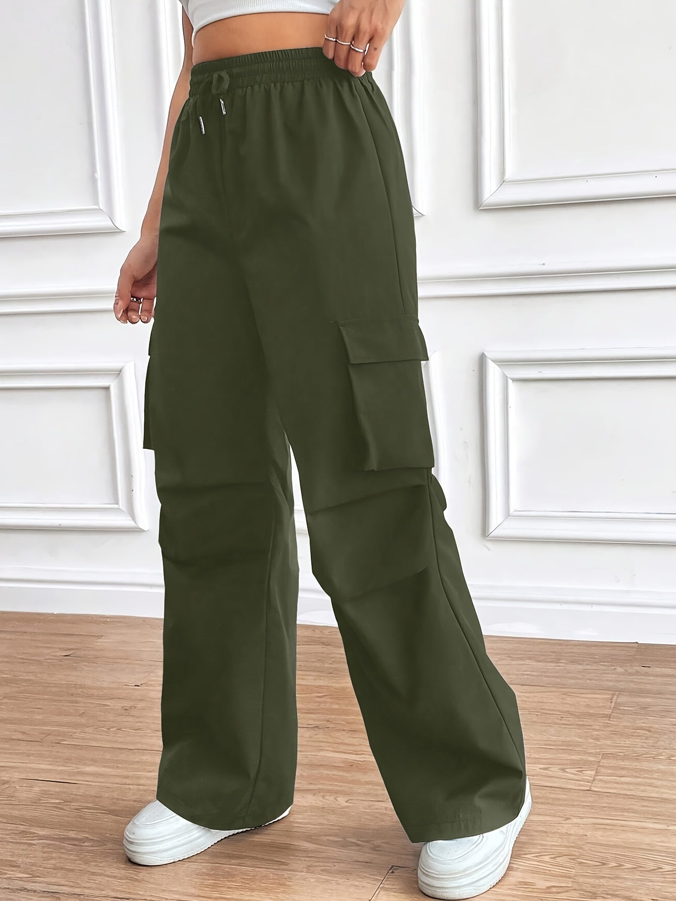 Flap Pockets Wide Leg Pants