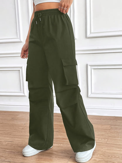 Flap Pockets Wide Leg Pants