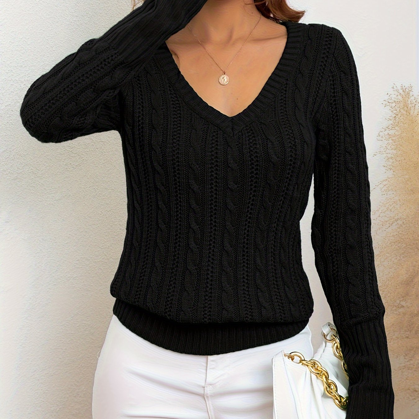 Elegant Black Cable-Knit Sweater