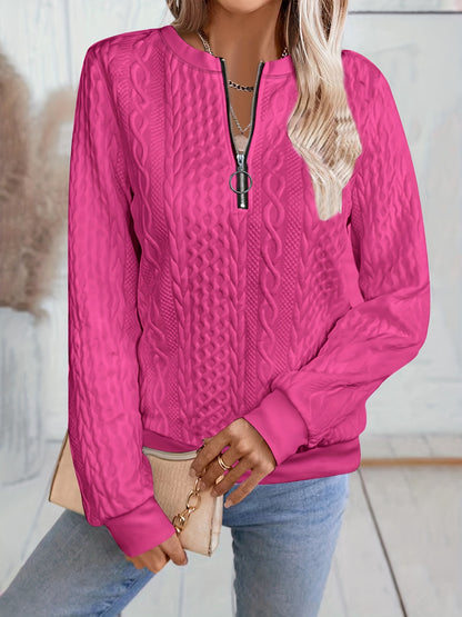 Textured Zipper Pullover Sweatshirt