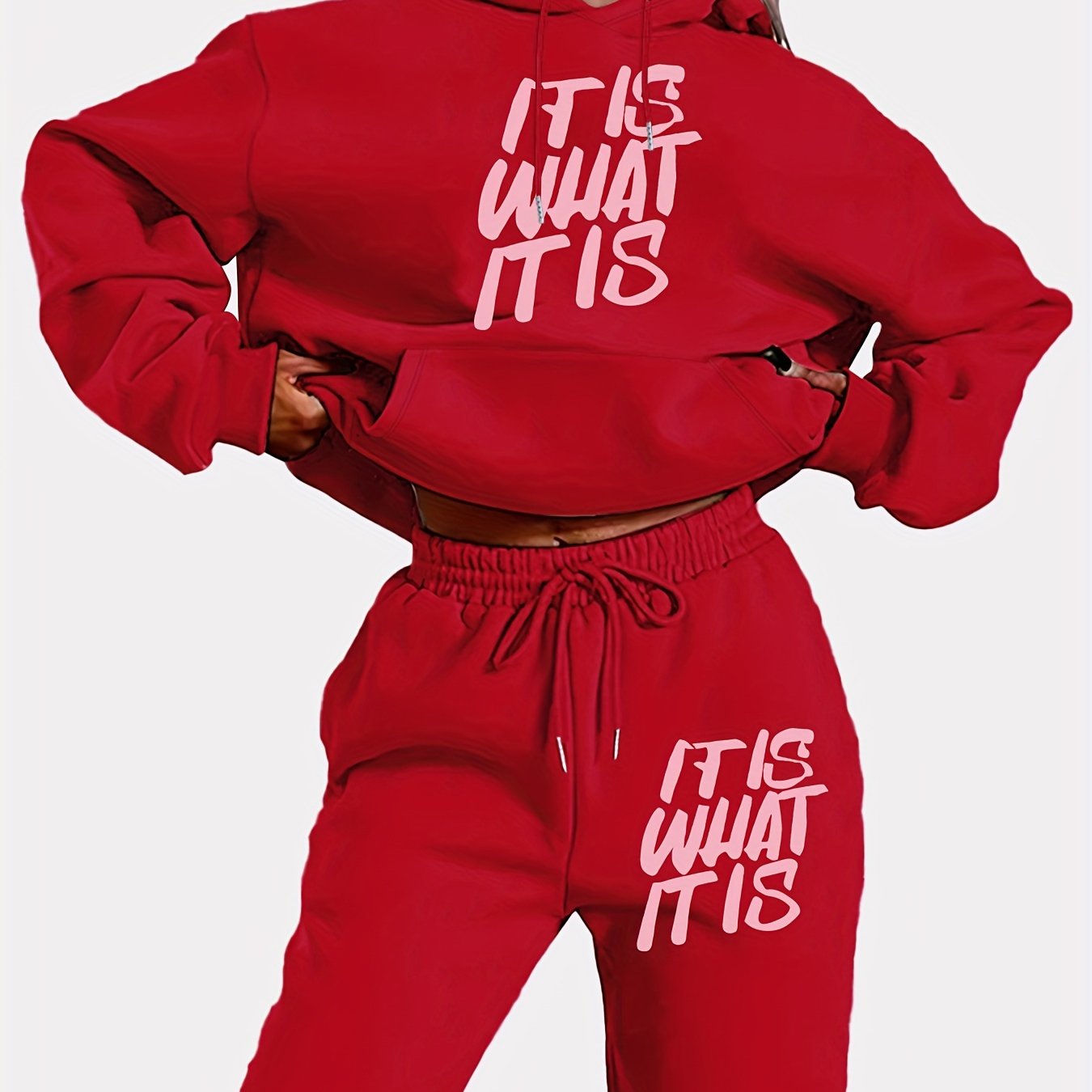 Hooded Tracksuit Set with Geometric Letter Print