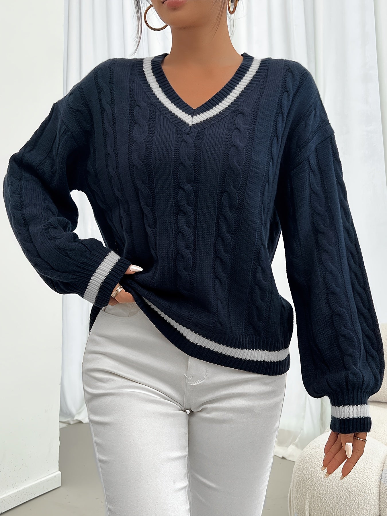 Elegant V-Neck Acrylic Sweater