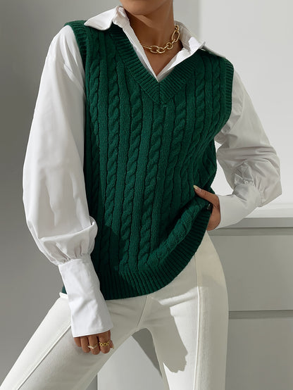 Cable Knit Ribbed V Neck Vest