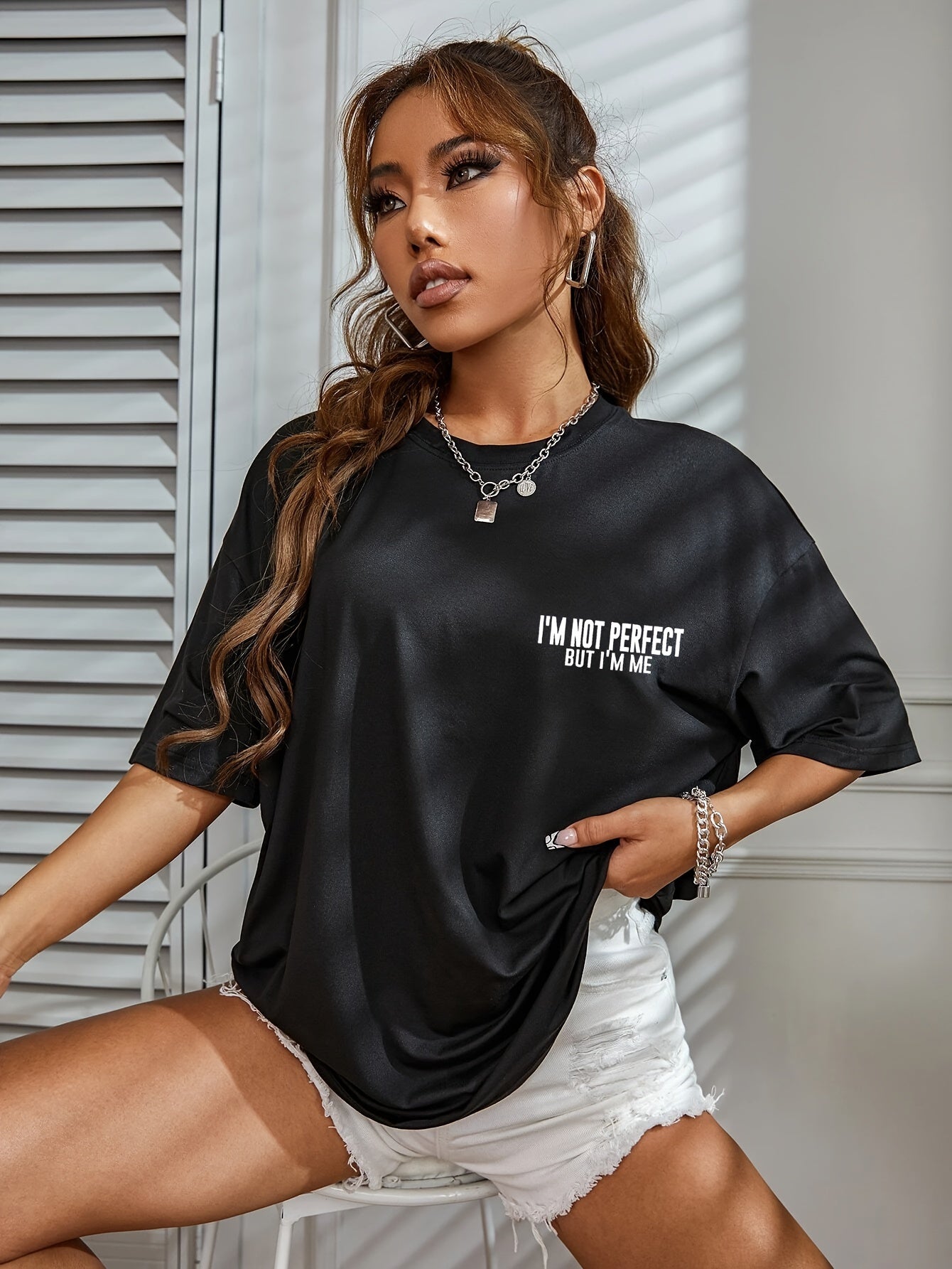 Chic Black Casual Letter Print T-Shirt