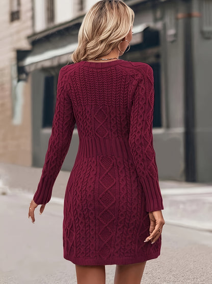 Cable Knit Crew Neck Sweater Dress