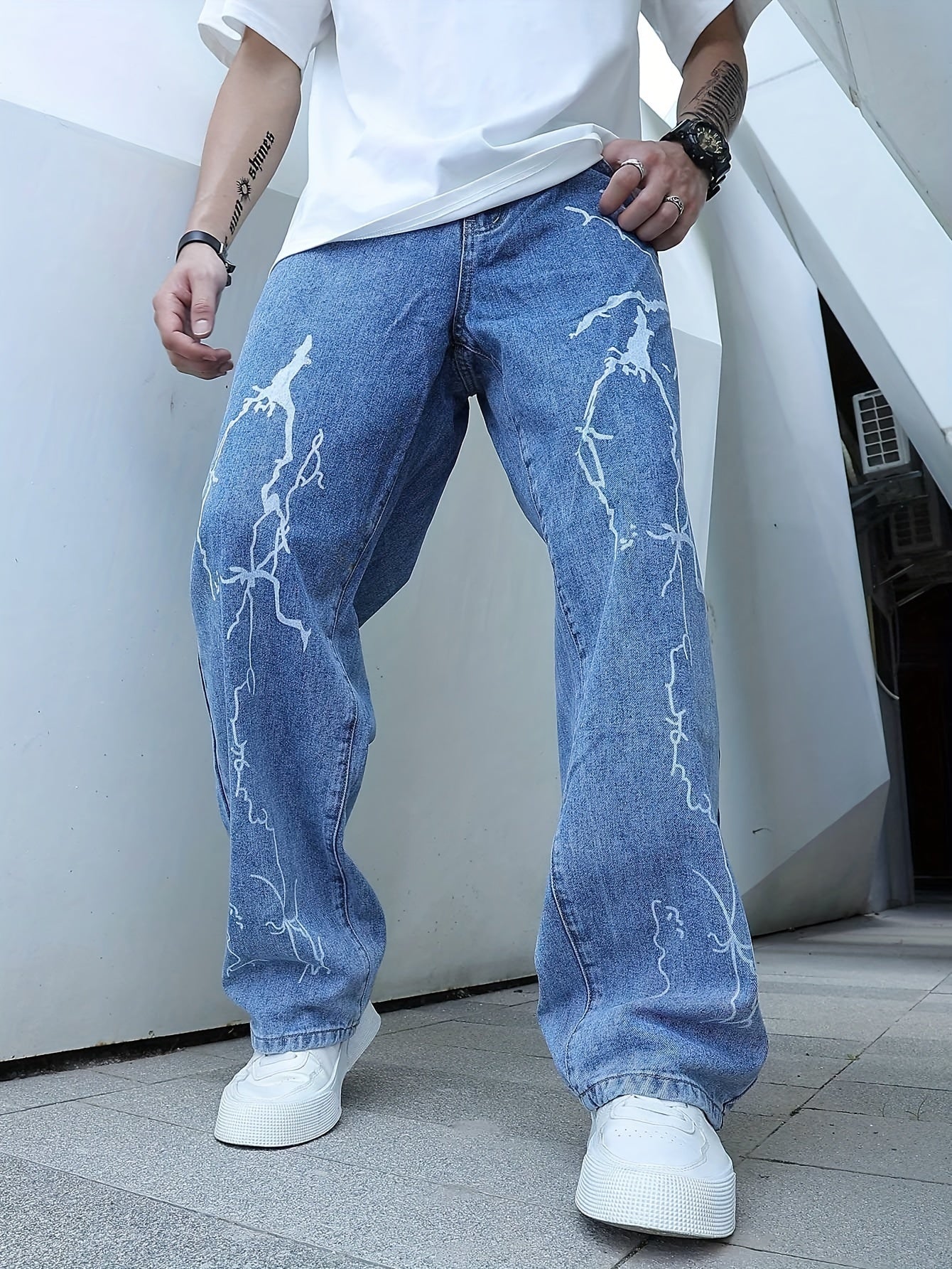 Lightning Print Denim Jeans