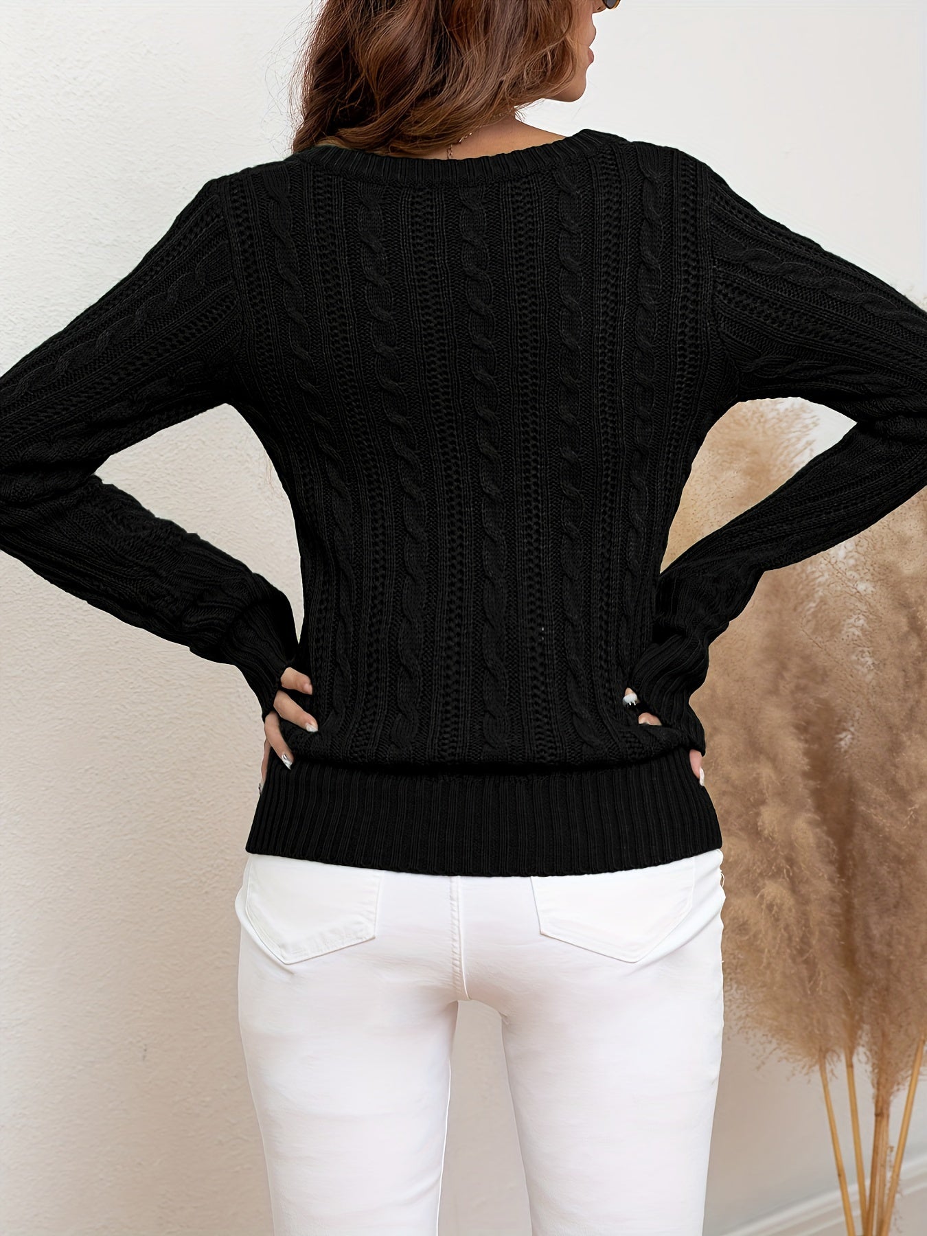 Elegant Black Cable-Knit Sweater