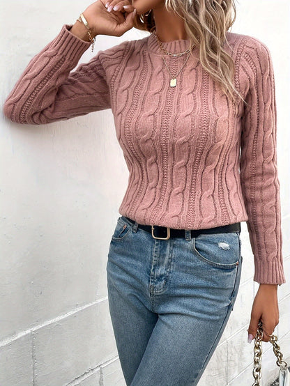 Cable Knit Crew Neck Slim Sweater