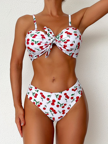 Fruit Cherry Flat Chest Buckle Bikini Set