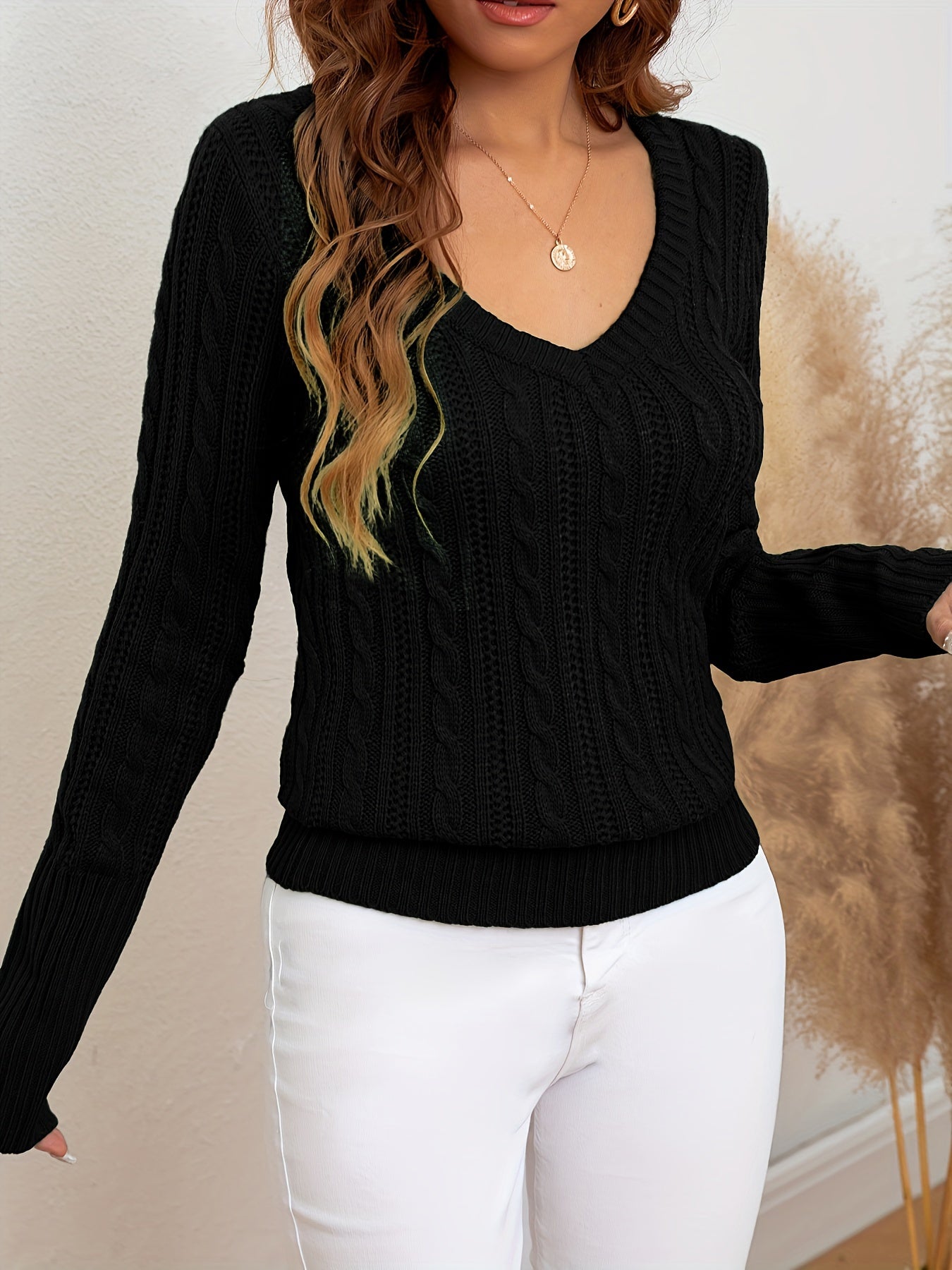 Elegant Black Cable-Knit Sweater