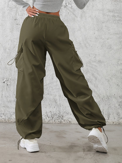 Solid Color Drawstring Baggy Cargo Pants