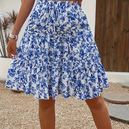 Vacation Style Floral Print Tiered Skirt