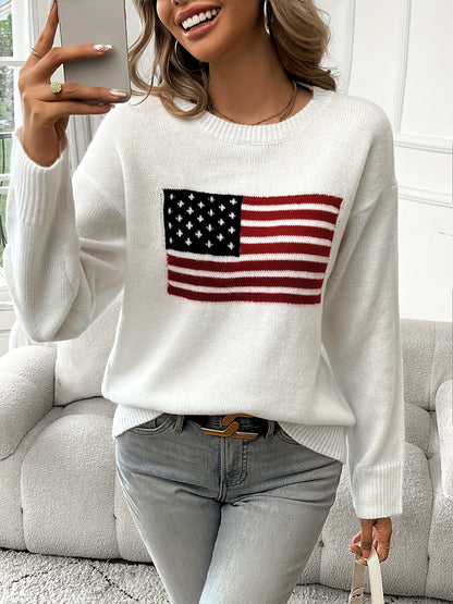 American Flag Pattern Crew Neck Sweater