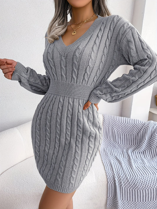 Solid Color Waist Twist Sweater Dress