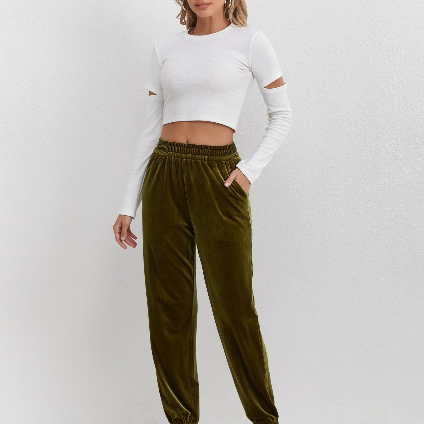 Elegant Golden Velvet Jogger Pants