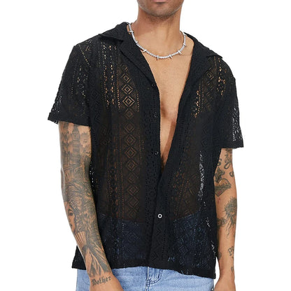 Short-Sleeve Hollow-Out Lace Shirt