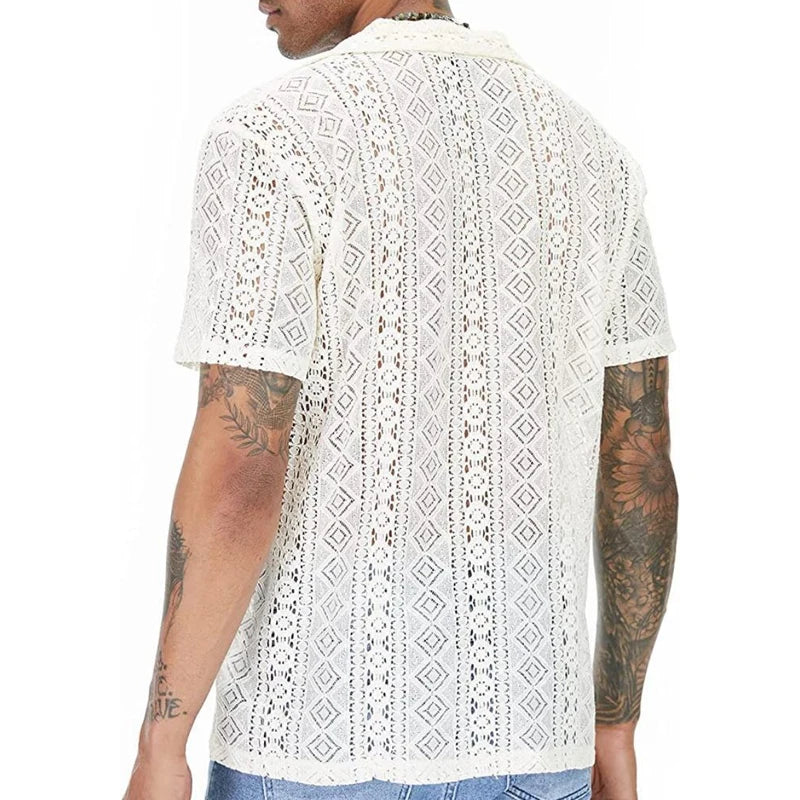 Short-Sleeve Hollow-Out Lace Shirt