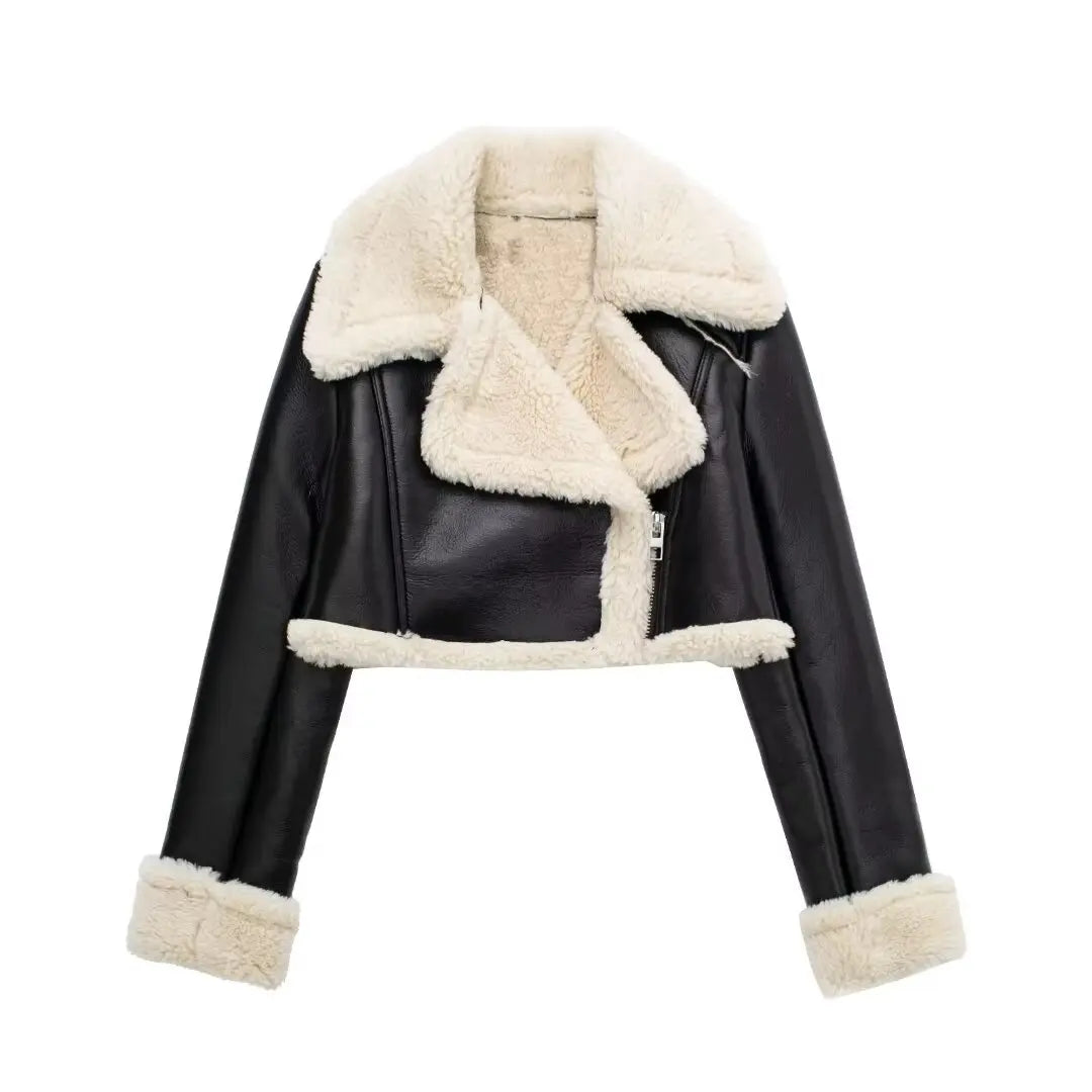 Faux Leather Thicken Short Jacket