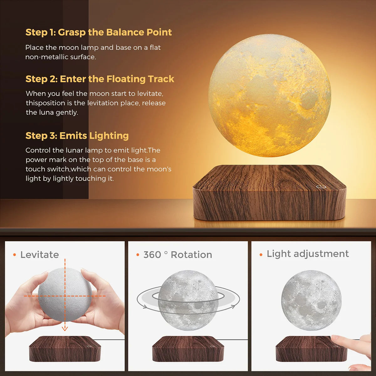 Levitating 3D Moon Lamp