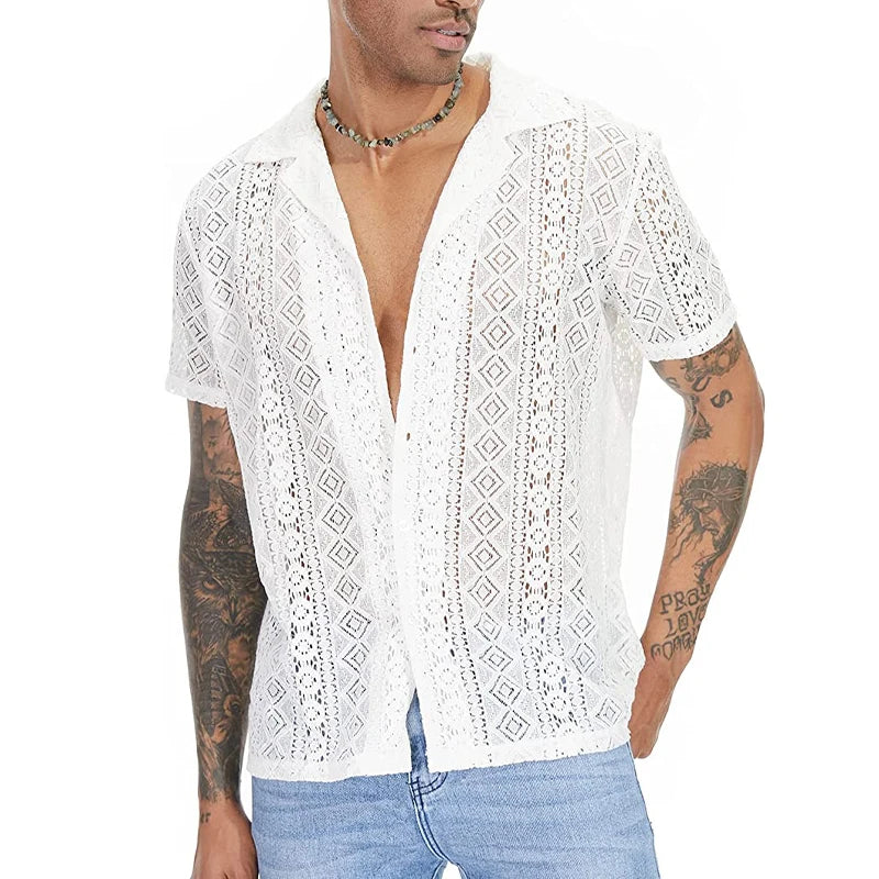 Short-Sleeve Hollow-Out Lace Shirt