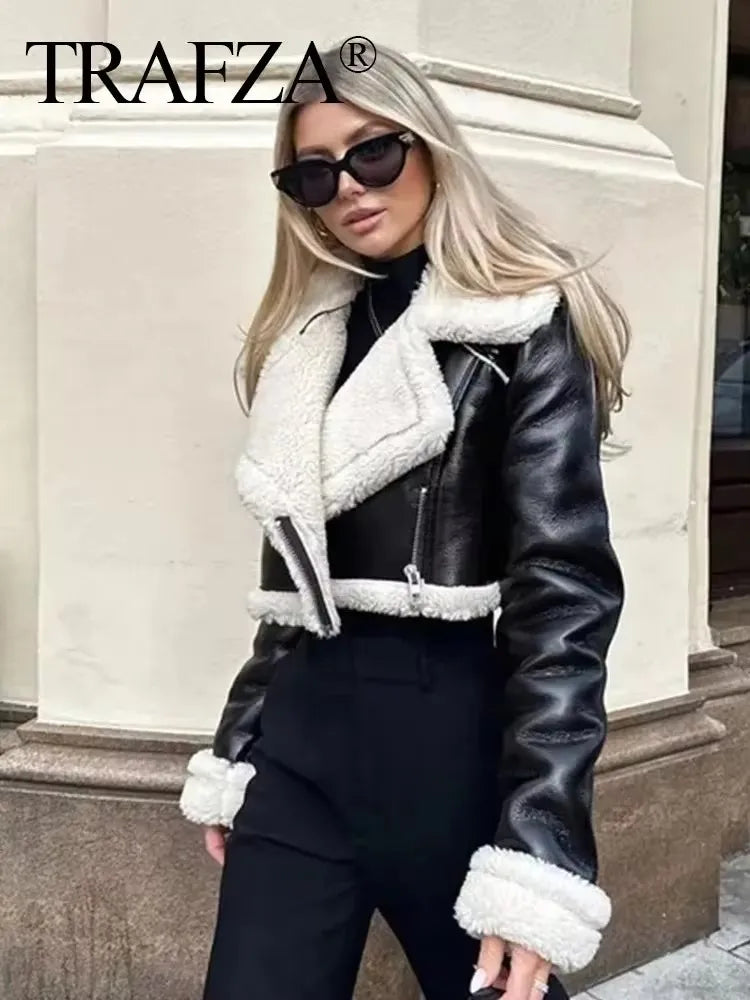 Faux Leather Thicken Short Jacket