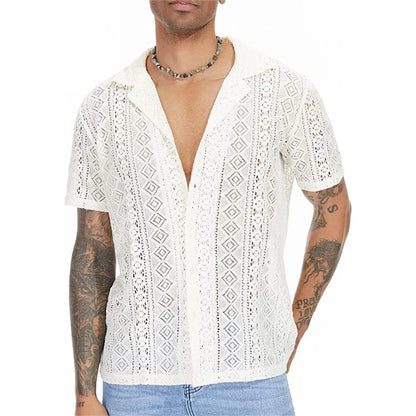 Short-Sleeve Hollow-Out Lace Shirt