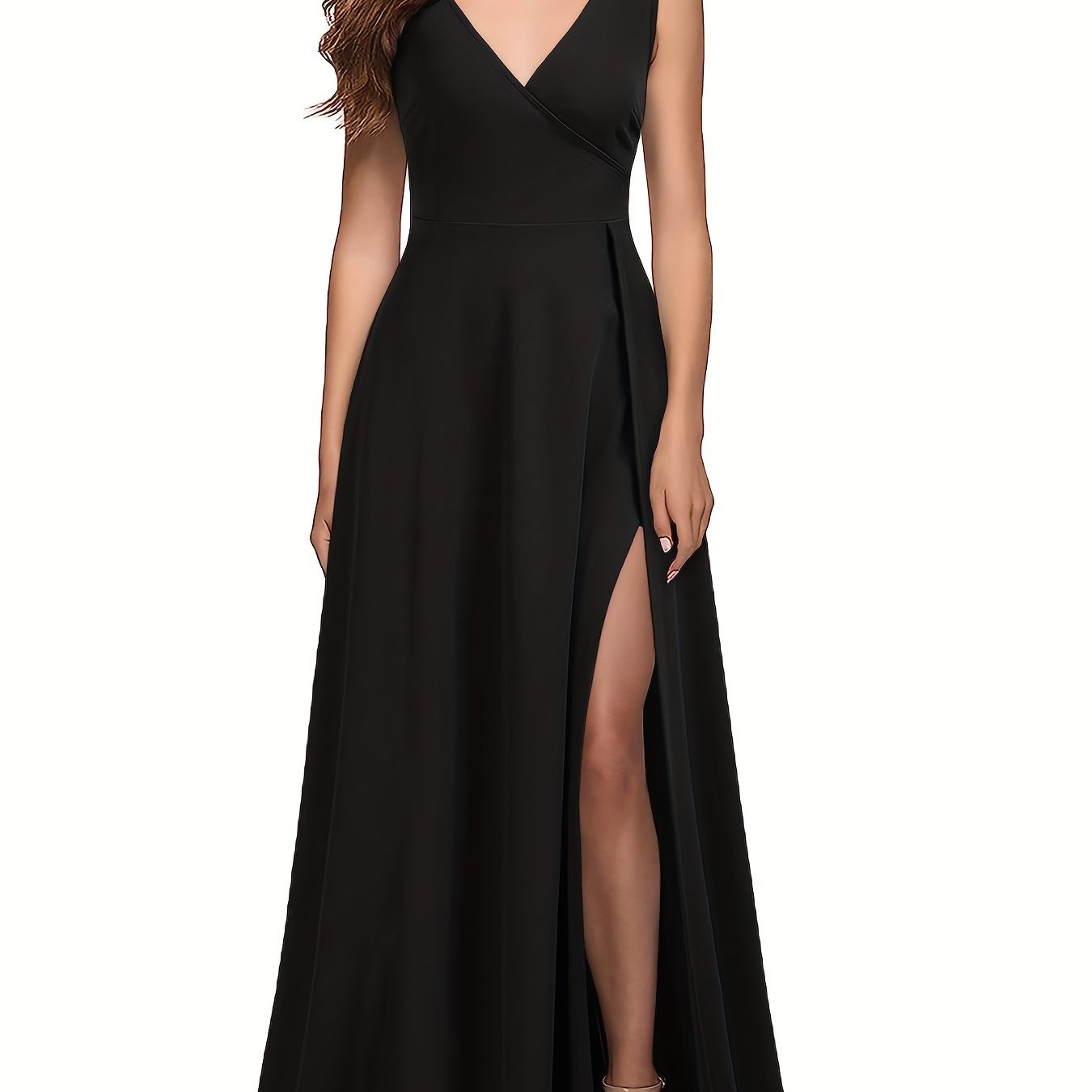 Surplice Neck Sleeveless Solid Dress