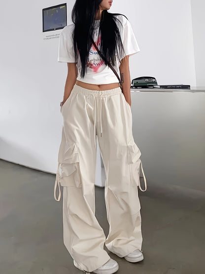 Flap Pockets Wide Leg Cargo Pants