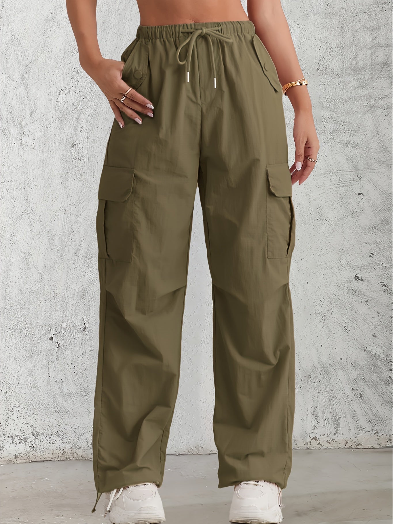 Flap Pockets Straight Leg Cargo Pants