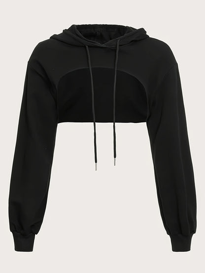 Solid Color Drawstring Detail Hoodie