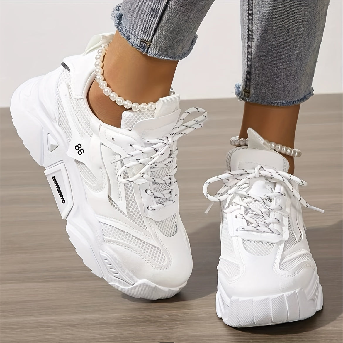 Solid Color Mesh Sneakers