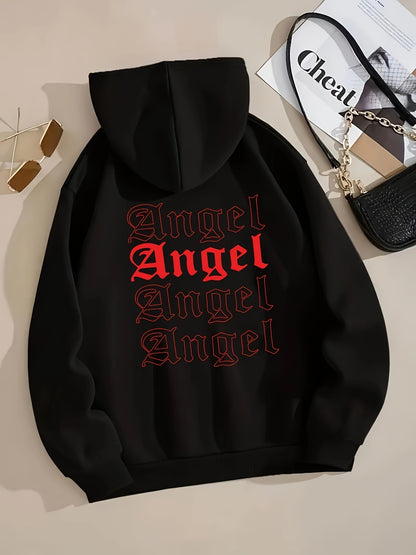 Angel Print Drawstring Hoodie