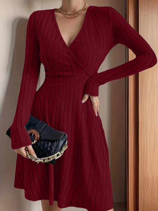 Elegant Solid Color Knit Dress