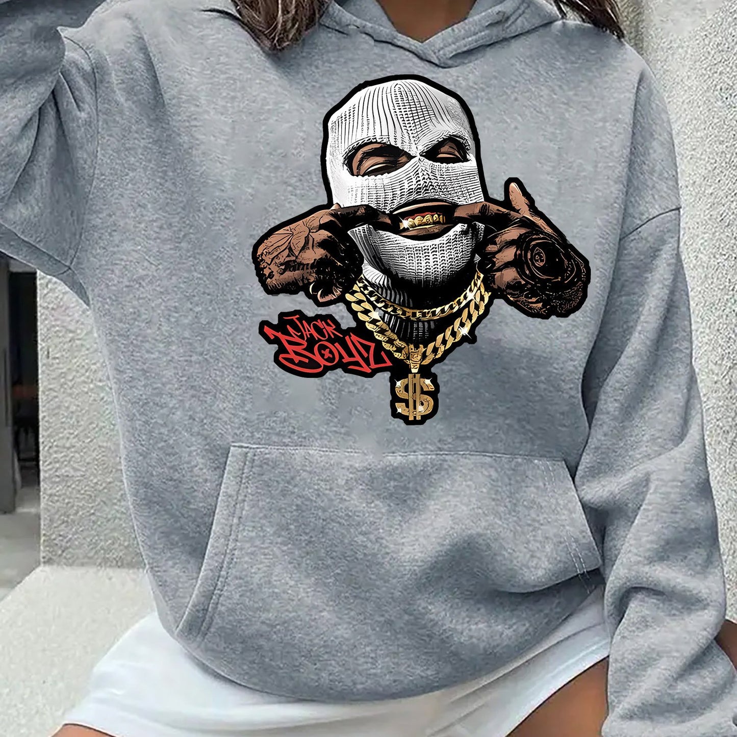 Trendy Hoodie with Unique Smiling Bandit Print