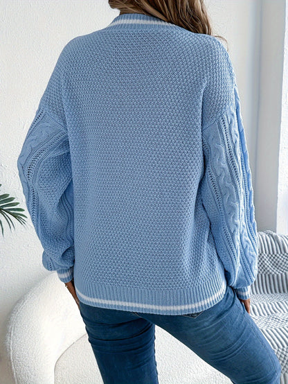 Acrylic V-Neck Cable Knit Sweater