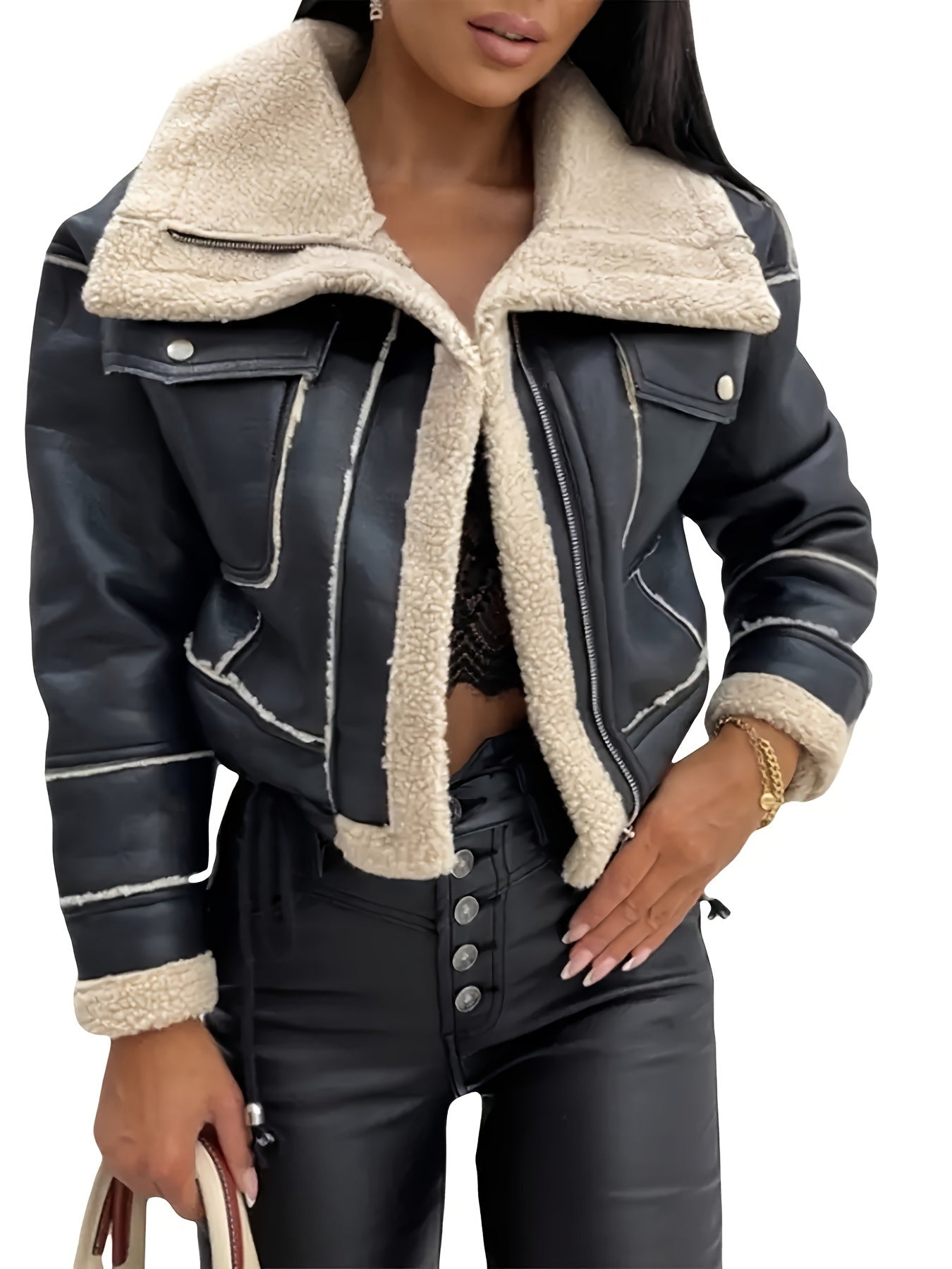 Faux Shearling Biker Jacket