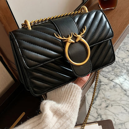 Elegant Faux Leather Chevron Shoulder Bag