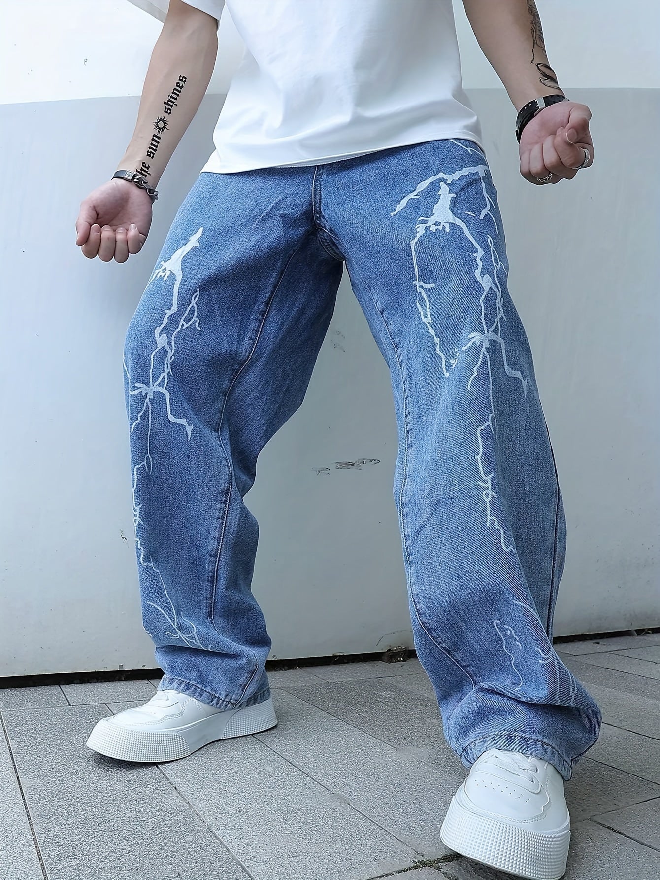 Lightning Print Denim Jeans