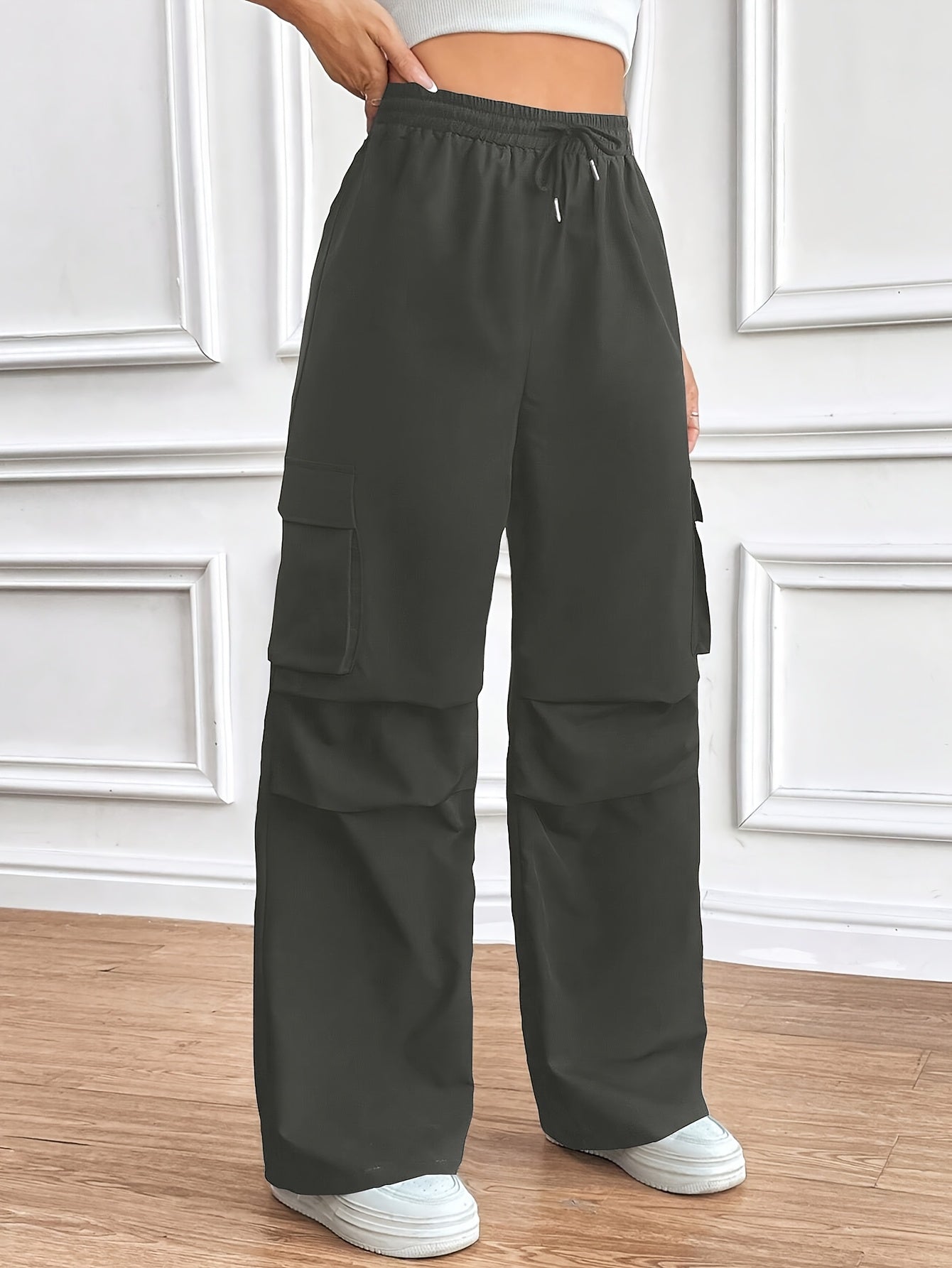 Flap Pockets Wide Leg Pants