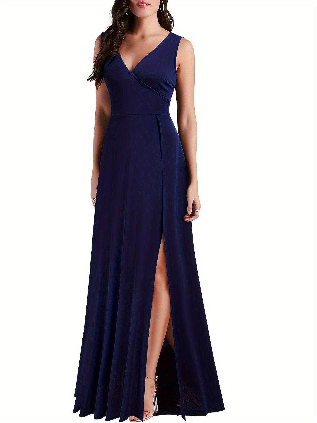 Surplice Neck Sleeveless Solid Dress