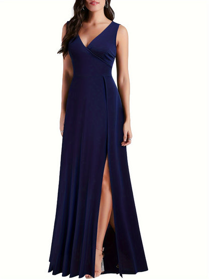 Surplice Neck Sleeveless Solid Dress