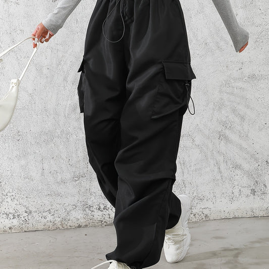 Solid Color Drawstring Baggy Cargo Pants