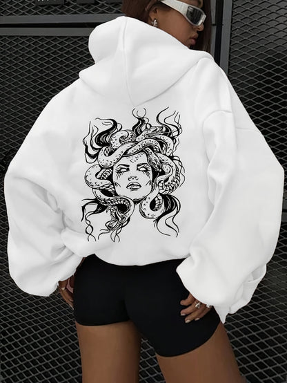 Long Sleeve Hooded Pocket Sweatshirt Casual Sports Print Graphic