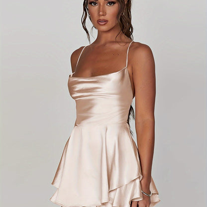 Backless Strap Tiered Mini Dress